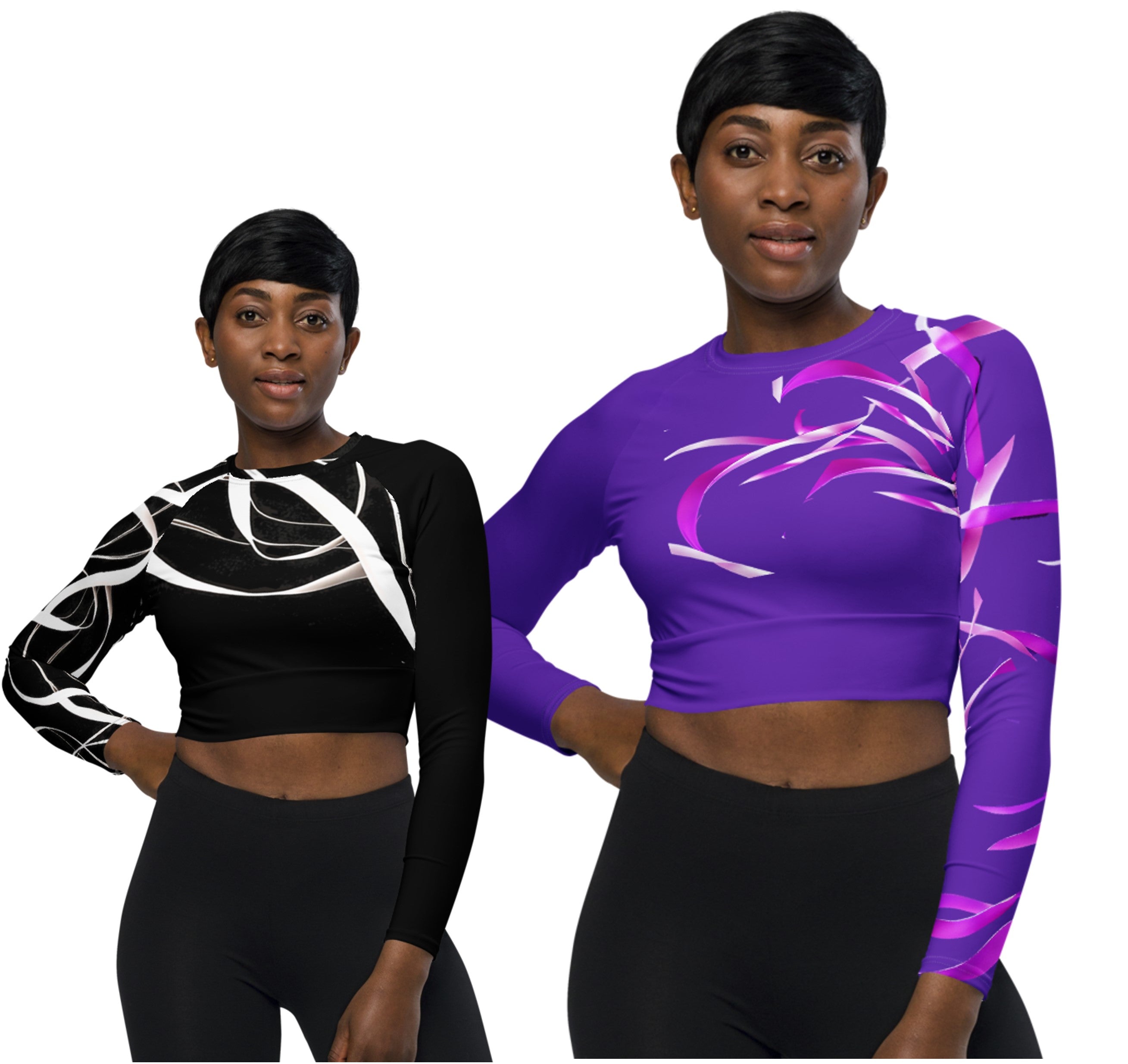 Purple & Pink crop top. Long-sleeved gym or dance top and streetwear. Women's yoga or fitness top. La Danza by WickedYo